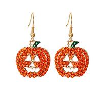 EVER FAITH Crystal Vivid Pumpkin Halloween Jewelry Hollow-out Art Deco Night Costume Cosplay Party Hook Earring Orange Golden-Tone