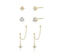 Ever Faith Cubic Zirconia Gold Plated Hoop and Dainty Star Chain and Hypoallergenic Cartilage Earrings Set
