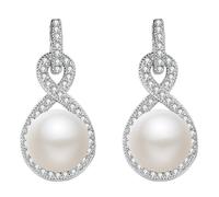 Ever Faith Cubic Zirconia Ivory Freshwater Cultured Pearl Infinity Dangle Earrings