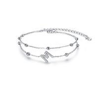 Ever Faith Cubic Zirconia Layered Initial Dainty Letter M Link Bracelets