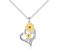Ever Faith Cubic Zirconia Sunflower Delicate Double Heart You Are My Sunshine Pendant Necklace