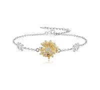 Ever Faith Cubic Zirconia Sunflower Honeybee Bracelet with Interlocking Heart Charm and Adjustable Link Jewelry