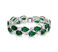 Ever Faith Cubic Zirconia Wedding Bridal Bracelet, 2 Layers Teardrop CZ Tennis Bracelet for Women Girls Green Silver-Tone