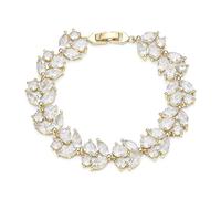 Ever Faith Cubic Zirconia Wedding Tennis Bracelet for Bride Bridesmaid, Elegant Marquise Stone Leaf Gold Plated Bridal Prom Accessories Jewellery for Women