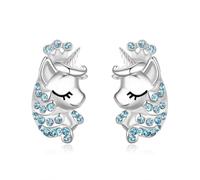 Ever Faith Cute Babyface Crown Unicorn Stud Earrings with Cubic Zirconia