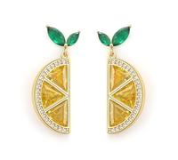 EVER FAITH Cute Fruit Lemon Earrings for Women, Sparkly CZ Creative Funny Lifelike Fruits Drop Dangle Earrings Fashion Boho Summer Beach Vacation Jewellery