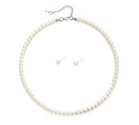 Ever Faith Dainty 6mm Cream White Round Imitation Pearl Strand Necklace Stud Earrings Delicate Wedding Costume Prom Faux Pearls Jewelry for Women Bride