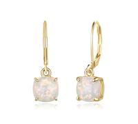 EVER FAITH Dainty Created Opal Dangle Earrings for Women Girls, Gold Plated Glamour Halo Round October Birthstone Dangle Leverback Earrings