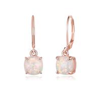 EVER FAITH Dainty Created Opal Dangle Earrings for Women Girls, Rose Gold Glamour Halo Round October Birthstone Dangle Leverback Earrings