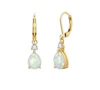 EVER FAITH Dainty Created Opal Waterdrop Dangle Earrings for Women Girls, Glamour Cubic Zirconia October Birthstone Teardrop Leverback Earrings White Gold-Tone