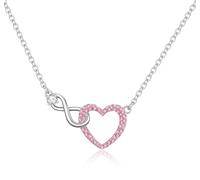 Ever Faith Dainty Gorgeous Pink Cubic Zirconia Interlock Infinity Heart Pendant Necklace Birthday/Valentines/Mothers Day Jewellery Gift for Mom Her Wife Lover