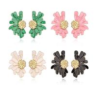 EVER FAITH Daisy Flower Stud Earrings Set, Vintage Boho Flower Statement Earrings for Summer Beach Holiday Jewelry 4 Pairs