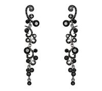 EVER FAITH Dark Black Earrings for Women Dangling, Sparkly Rhinestone Crystal Vintage Floral Vine Long Drop Dangle Earrings Wedding Party Jewellery for Brides Bridal Black-Tone