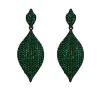 EVER FAITH Ear Jewelry for Women Green Rhinestone Crystal Rhombus Leaf Drop Pierced Earrings Black-Tone