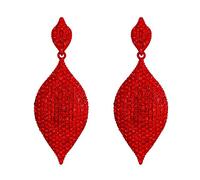 EVER FAITH Ear Jewelry for Women Red Rhinestone Crystal Rhombus Leaf Drop Pierced Earrings Red-Tone