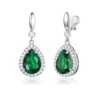 EVER FAITH Elegant Green Cubic Zirconia Teardrop Clip-on Wedding Earrings Bridal Dangle Earrings Party Prom Non-Pierced Jewellery for Women Bride