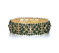 Ever Faith Emerald Green Crystal Bracelet for Women, Sparkly Rhinestone Statement Adjustable Elastic Stretch Bracelets Wedding Jewellery for Brides Bridal Gold-Tone