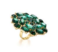 Ever Faith Exaggerated Dark Green Rhinestone Statement Ring for Women Girls, Expandable Adjustable Comfort Fit Open Wrap Big Band Rings Mother's Day Jewelry Gift