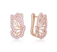 EVER FAITH Fashion 18K Gold Butterfly Huggie Hoop Earrings for Women Hypoallergenic Pink Cubic Zirconia Cute Butterflies Stud Earring Dainty Wedding Party Jewelry Accessories
