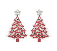 EVER FAITH Fashion Colorful Holiday Party Accessories Hypoallergenic Art Deco Rhinestone Crystal Star Hollow Christmas Tree Dangle Earrings Jewelry Gifts for Women Red Silver-Tone