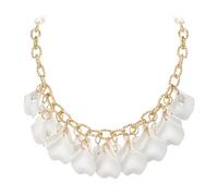 Ever Faith Flower Petal Necklace for Women, White Acrylic Beaded Boho Statement Floral Petals Collar Necklaces for Summer Beach Holiday