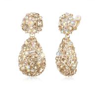 EVER FAITH Glamour Rhinestone Statement Clip-on Earrings, Fashion Chic Art Deco Marquise Drop Crystal Wedding Party Dangle Earrings for Women Girls Hot Brown Gold-Tone