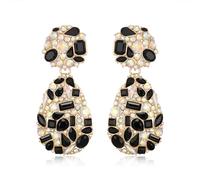 EVER FAITH Glamour Rhinestone Statement Earrings, Fashion Chic Art Deco Sparkly Marquise Water Drop Crystal Dangle Pierced Earrings for Women Girls Black Gold-Tone