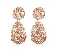 EVER FAITH Glamour Rhinestone Statement Earrings for Wedding, Fashion Chic Marquise Water Drop Crystal Dangle Earrings Wedding Jewelry for Women Girls Pink Gold-Tone
