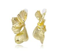 EVER FAITH Gold Flower Clip On Earrings for Women, Fashion Chunky Statement Tropical Floral Petal Non Pierced Earring Hypoallergenic Summer Boho Jewellery for Beach Holiday Wedding Formal Party