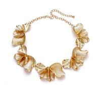 Ever Faith Gold Leaf Necklace for Women, Boho Vintage Floral Flower Petal Bib Statement Choker Collar Necklaces for Summer Beach Holiday