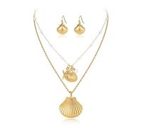 Ever Faith Gold Shell Necklace, Starfish Sea Shell Layered Boho Seashell Pendant Layered Necklaces Summer Beach Surfer Costume Jewellery for Women