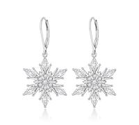 EVER FAITH Gorgeous Marquise Cubic Zirconia Dainty Dangle Snowflake Earrings 925 Sterling Silver Leverback French Hook Winter Party Christmas Holiday Jewelry Gifts for Women