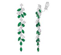 EVER FAITH Gorgeous Wedding Prom Jewelry Round Marquise Cubic Zirconia Teardrop Crystal Chandelier Bridal Dangle Clip on Earrings for Women Brides Green Silver-Tone