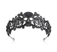 EVER FAITH Gothic Halloween Headpiece Tiara for Women, Black Rhinestone Crystal Skull Rose Flower Headband Queen Crown Hair Accessories for Costume Prom Cosplay Party