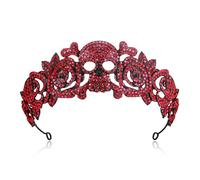 EVER FAITH Gothic Halloween Headpiece Tiara for Women, Red Rhinestone Crystal Skull Rose Flower Headband Queen Crown Hair Accessories for Costume Prom Cosplay Party