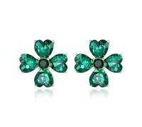 EVER FAITH Green Crystal Four Leaf Clover Stud Earrings, Heart Shaped Rhinestone Irish Shamrock Earrings Gold-Tone