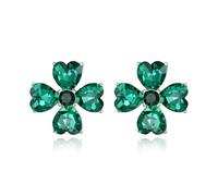 EVER FAITH Green Crystal Four Leaf Clover Stud Earrings, Heart Shaped Rhinestone Irish Shamrock Earrings Silver-Tone