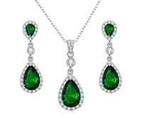 Ever Faith Green Cubic Zirconia Infinity Teardrop Pendant Necklace and Dangle Earrings Set