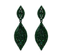 EVER FAITH Green Rhinestone Clip On Earrings, Wedding Party Crystal Drop Dangle Non-piercing Earrings for Non Pierced Ears Black-Tone