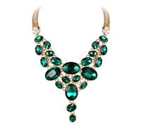 Ever Faith Green Rhinestone Statement Necklace for Wedding Party, Sparkly Crystal Vintage Style Art Deco Teardrop Cluster Chunky Bib Choker Collar Necklaces for Women Girls Costume Jewellery