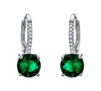 Ever Faith Green Round Drop Leverback Dangle Earrings with Full Cubic Zirconia