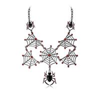 Ever Faith Halloween Jewelry Rhinestone Crystal Gothic Hip Hop Cocktail Costume Animal Spider Web Statement Necklace for Women Red Black-Tone