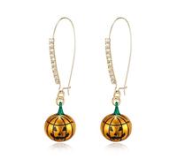 EVER FAITH Halloween Pumpkin Dangle Earrings, Orange Enamel Sparkly Rhinestone Cute Pumpkin Earrings Cosplay Party Jewelry for Women Girls Gold-Tone