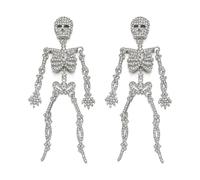 EVER FAITH Halloween Rhinestone Skeleton Earrings, Gothic Statement Ghost Punk Skull Bone Drop Dangle Earring Costume Jewellery for Halloween Theme Party Clear Silver-Tone