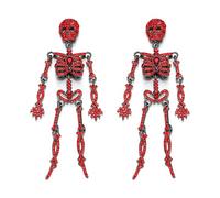 EVER FAITH Halloween Rhinestone Skeleton Earrings, Gothic Statement Ghost Punk Skull Bone Drop Dangle Earring Costume Jewellery for Halloween Theme Party Red Black-Tone