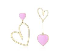 EVER FAITH Heart Dangle Earrings for Women, Mismatched Style Light Pink Hearts Drop Earrings Asymmetrical Jewelry Gifts for Her Gold-Tone