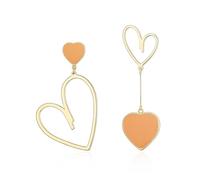 EVER FAITH Heart Dangle Earrings for Women, Mismatched Style Orange Hearts Drop Earrings Asymmetrical Jewelry Gifts for Her Gold-Tone