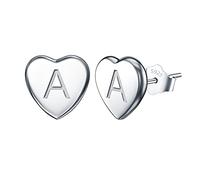 EVER FAITH Heart Initial Stud Earrings for Girls, 925 Sterling Silver Dainty Tiny Alphabet Letter A Stud Earrings for Women Kids Teen Girls Sensitive Ears