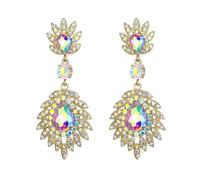 EVER FAITH Iridescent Clear AB Crystal Dangle Earrings for Women, Sparkly Rhinestone Vintage Style Art Deco Pierced Drop Earring Wedding Prom Party Jewelry for Brides Bridesmaid Gold-Tone