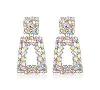 EVER FAITH Iridescent Clear AB Geometric Statement Earrings for Women, Wedding Rhinestone Crystal Large Square Drop Dangle Earring